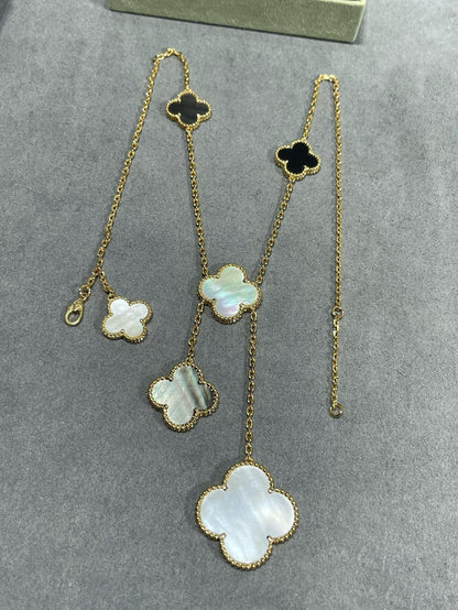 [Am jewelry]CLOVER 6 MOTIF MOP ONYX GOLD NECKLACE