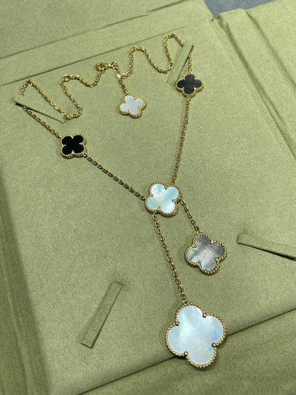 [Am jewelry]CLOVER 6 MOTIF MOP ONYX GOLD NECKLACE