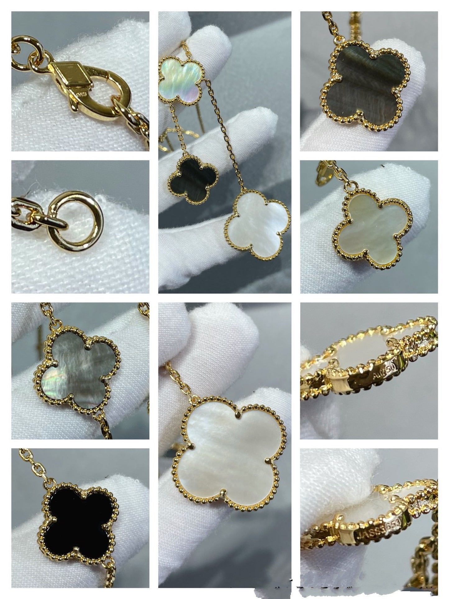 [Am jewelry]CLOVER 6 MOTIF MOP ONYX GOLD NECKLACE