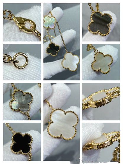 [Am jewelry]CLOVER 6 MOTIF MOP ONYX GOLD NECKLACE