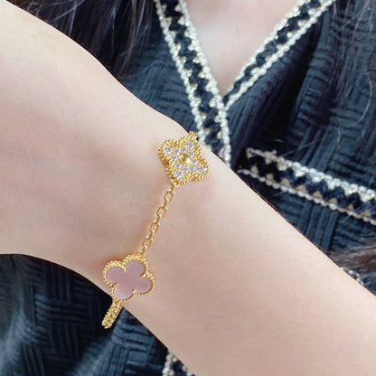 [Am jewelry]CLOVER 5 MOTIF DIAMOND PINK MOP PINK GOLD BRACELET