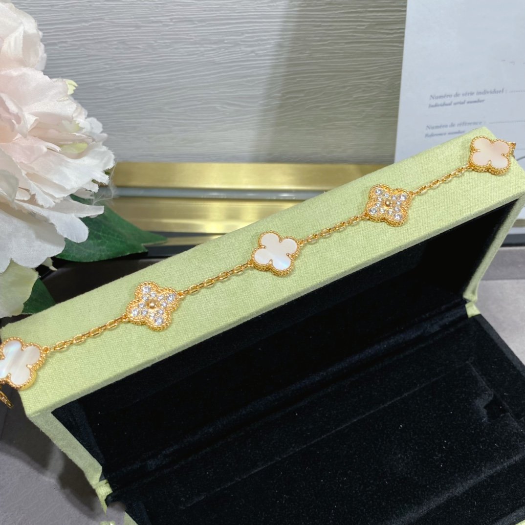 [Am jewelry]CLOVER 5 MOTIF DIAMOND PINK MOP PINK GOLD BRACELET