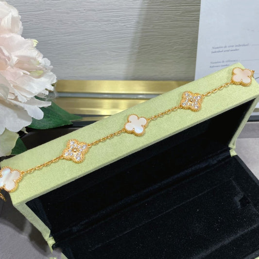 [Am jewelry]CLOVER 5 MOTIF DIAMOND PINK MOP PINK GOLD BRACELET