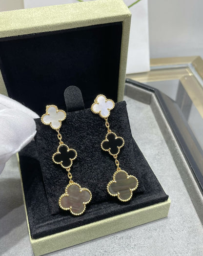 [Am jewelry]CLOVER 3 MOTIF MOP ONYX DARK MOP PINK GOLD EARRINGS