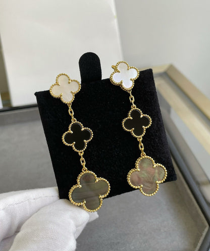 [Am jewelry]CLOVER 3 MOTIF MOP ONYX DARK MOP PINK GOLD EARRINGS
