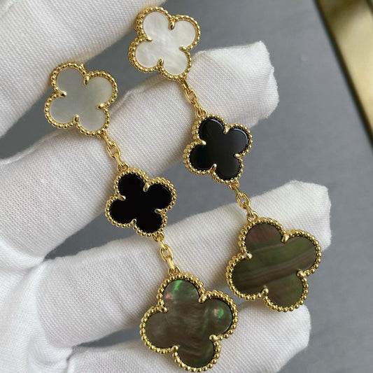 [Am jewelry]CLOVER 3 MOTIF MOP ONYX DARK MOP PINK GOLD EARRINGS