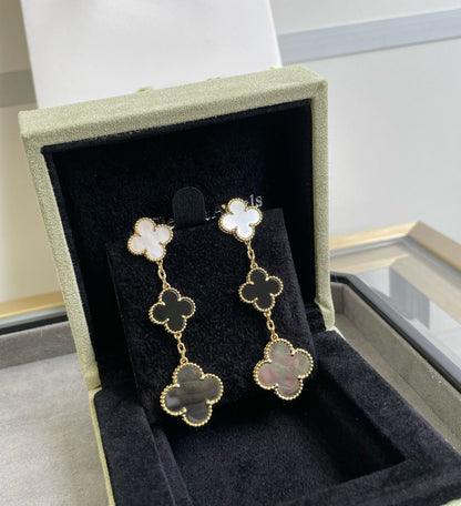 [Am jewelry]CLOVER 3 MOTIF MOP ONYX DARK MOP PINK GOLD EARRINGS