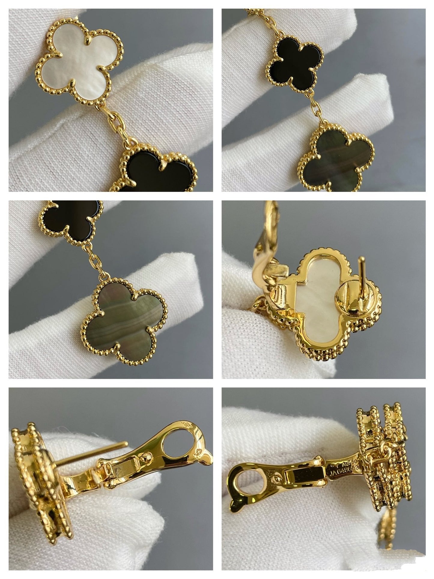 [Am jewelry]CLOVER 3 MOTIF MOP ONYX DARK MOP PINK GOLD EARRINGS