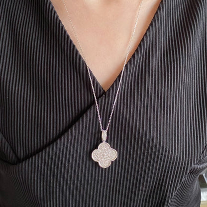 [Am jewelry]CLOVER 25MM LARGE PEDANT DIAMOND PAVED LONG NECKLACE