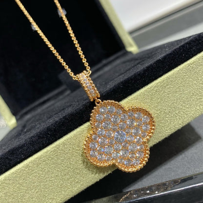 [Am jewelry]CLOVER 25MM LARGE PEDANT DIAMOND PAVED LONG NECKLACE