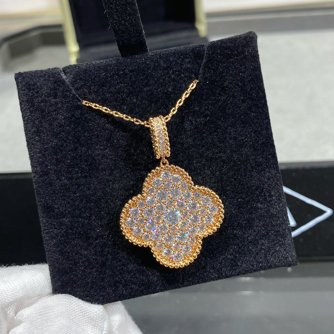 [Am jewelry]CLOVER 25MM LARGE PEDANT DIAMOND PAVED LONG NECKLACE
