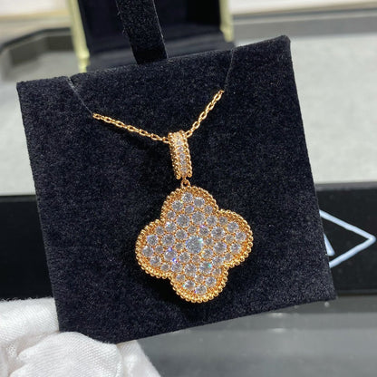 [Am jewelry]CLOVER 25MM LARGE PEDANT DIAMOND PAVED LONG NECKLACE