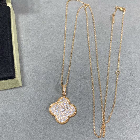 [Am jewelry]CLOVER 25MM LARGE PEDANT DIAMOND PAVED LONG NECKLACE
