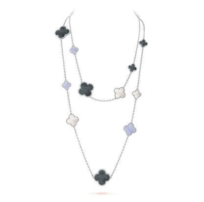[Am jewelry]CLOVER 16 MOTIF CHALCEDONY MOP SILVER NECKLACE