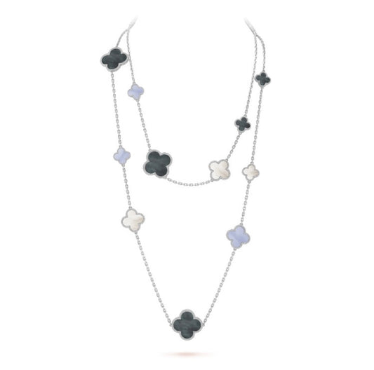 [Am jewelry]CLOVER 16 MOTIF CHALCEDONY MOP SILVER NECKLACE