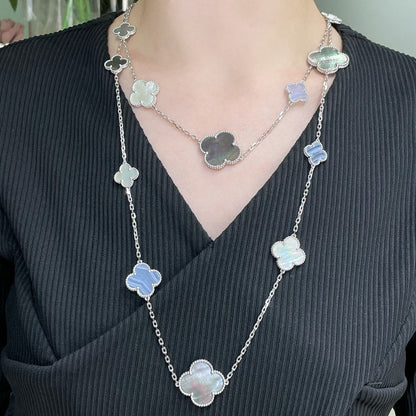 [Am jewelry]CLOVER 16 MOTIF CHALCEDONY MOP SILVER NECKLACE