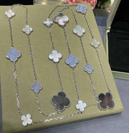 [Am jewelry]CLOVER 16 MOTIF CHALCEDONY MOP SILVER NECKLACE