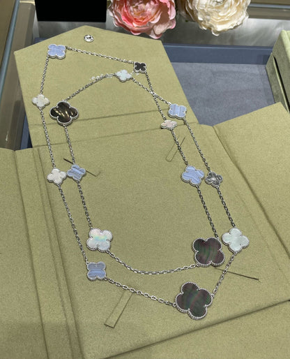 [Am jewelry]CLOVER 16 MOTIF CHALCEDONY MOP SILVER NECKLACE