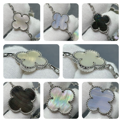 [Am jewelry]CLOVER 16 MOTIF CHALCEDONY MOP SILVER NECKLACE