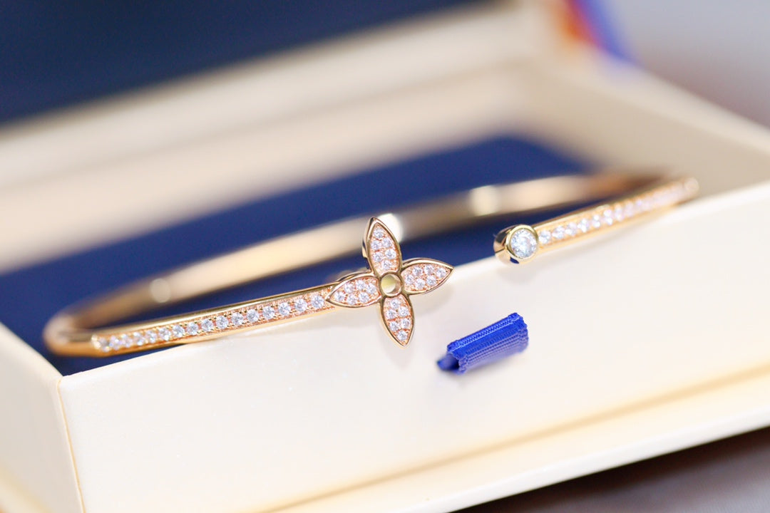[Am jewelry]IDYLLE PINK GOLD OPEN BRACELET DIAMOND PAVED