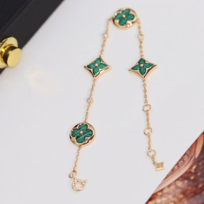 [Am jewelry]STAR AND SUN 4 MOTIF PINK GOLD MALACHITE BRACELET