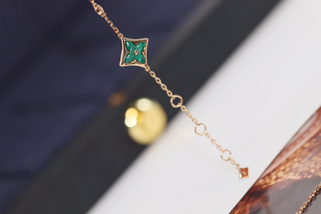 [Am jewelry]STAR AND SUN 4 MOTIF PINK GOLD MALACHITE BRACELET