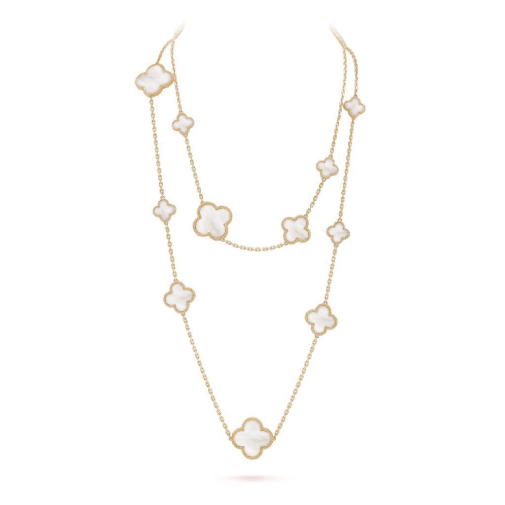 [Am jewelry]CLOVER 16 MOTIF WHITE MOP GOLD NECKLACE