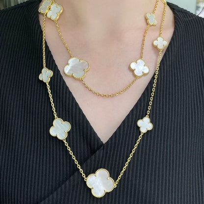 [Am jewelry]CLOVER 16 MOTIF WHITE MOP GOLD NECKLACE