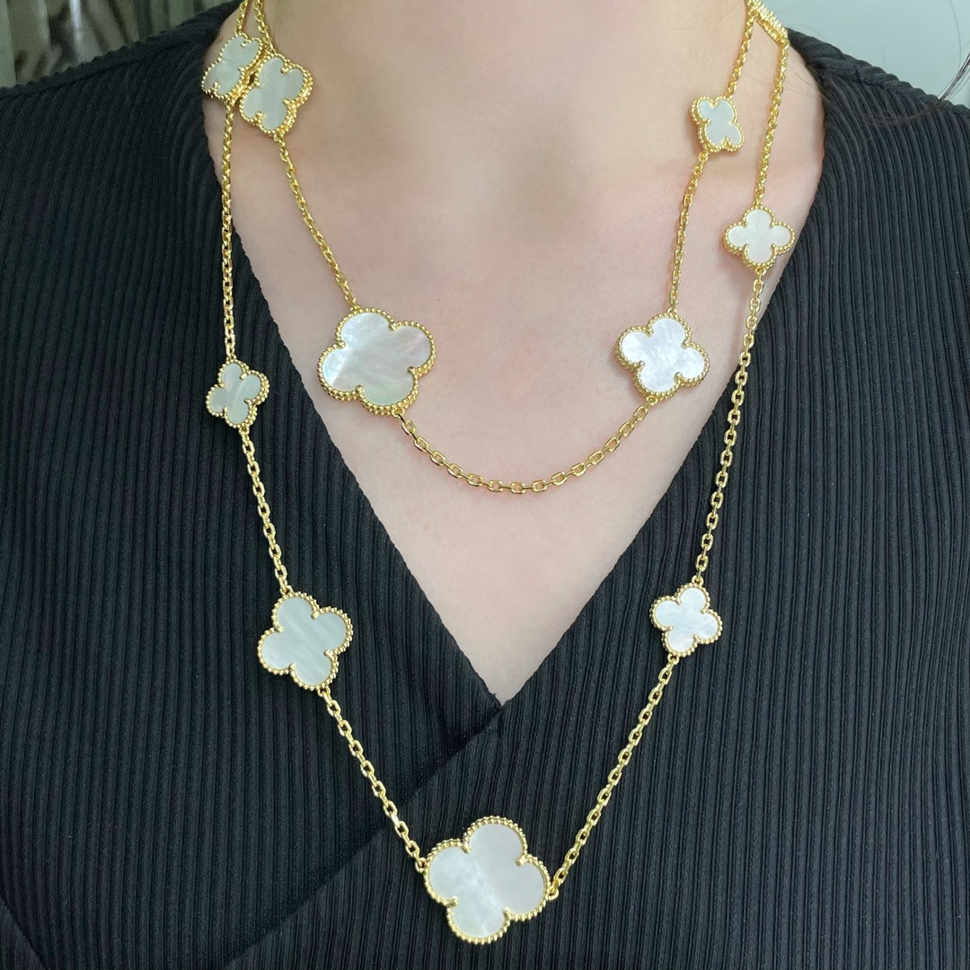 [Am jewelry]CLOVER 16 MOTIF WHITE MOP GOLD NECKLACE