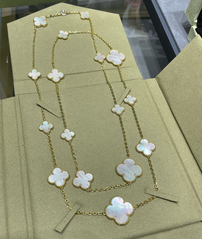 [Am jewelry]CLOVER 16 MOTIF WHITE MOP GOLD NECKLACE