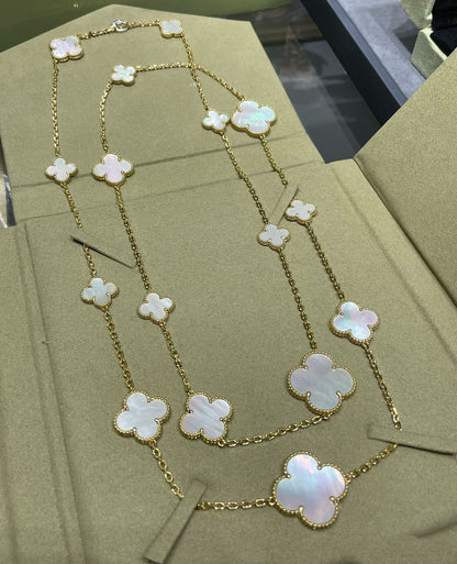 [Am jewelry]CLOVER 16 MOTIF WHITE MOP GOLD NECKLACE