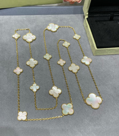 [Am jewelry]CLOVER 16 MOTIF WHITE MOP GOLD NECKLACE