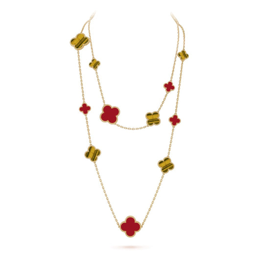 [Am jewelry]CLOVER 16 MOTIF CARNELIAN TIGER EYE ROSE GOLD NECKLACE