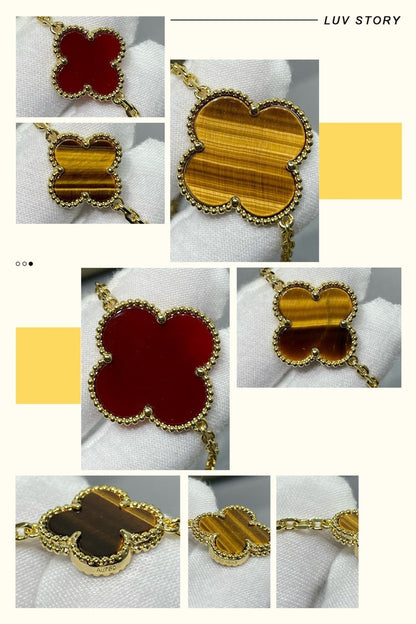 [Am jewelry]CLOVER 16 MOTIF CARNELIAN TIGER EYE ROSE GOLD NECKLACE