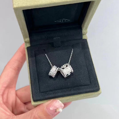 [Am jewelry]PERLEE DOUBLE PENDANT SILVER DIAMOND NECKLACE