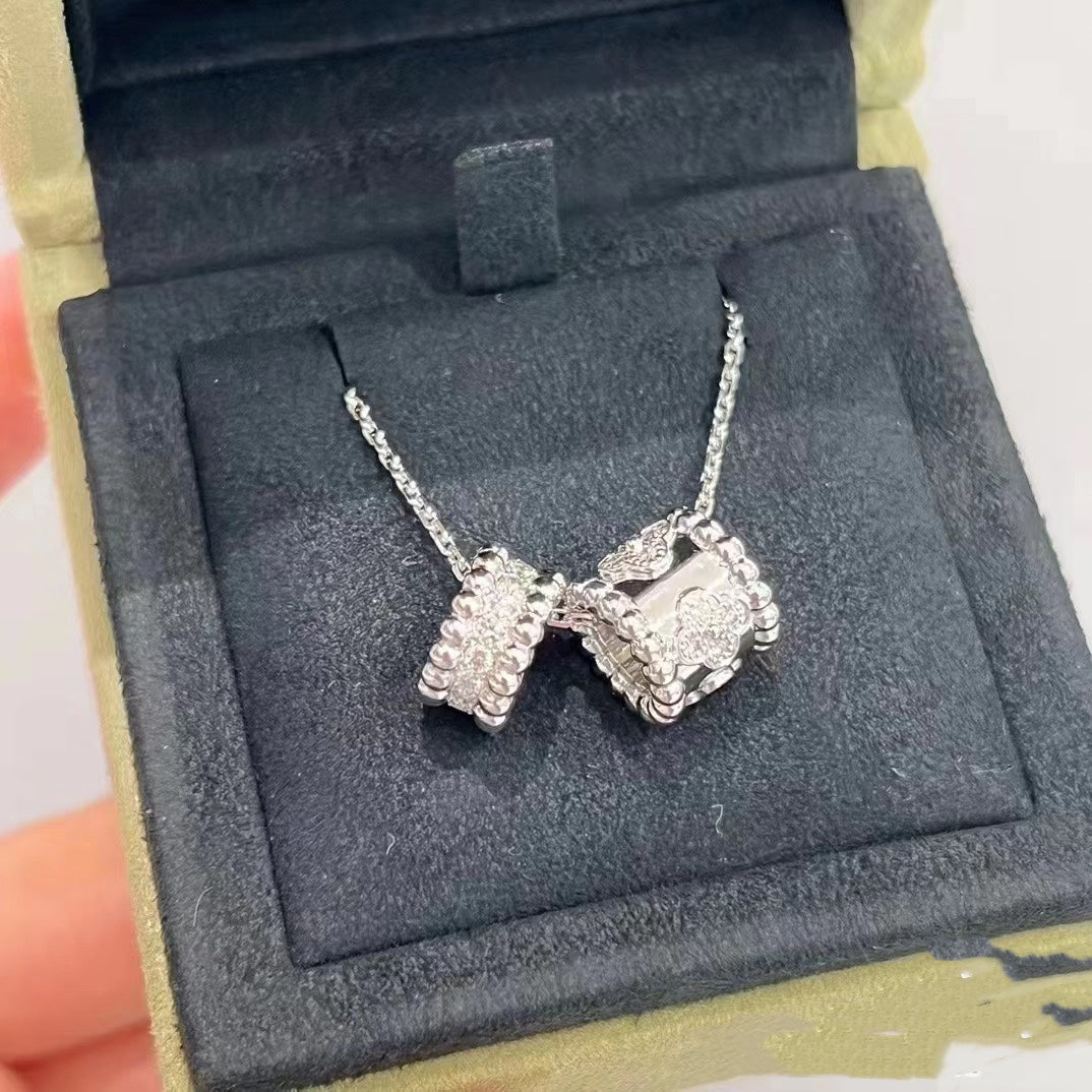 [Am jewelry]PERLEE DOUBLE PENDANT SILVER DIAMOND NECKLACE