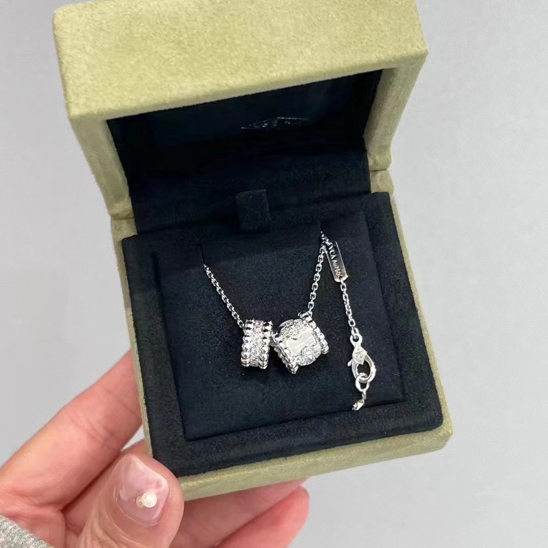 [Am jewelry]PERLEE DOUBLE PENDANT SILVER DIAMOND NECKLACE