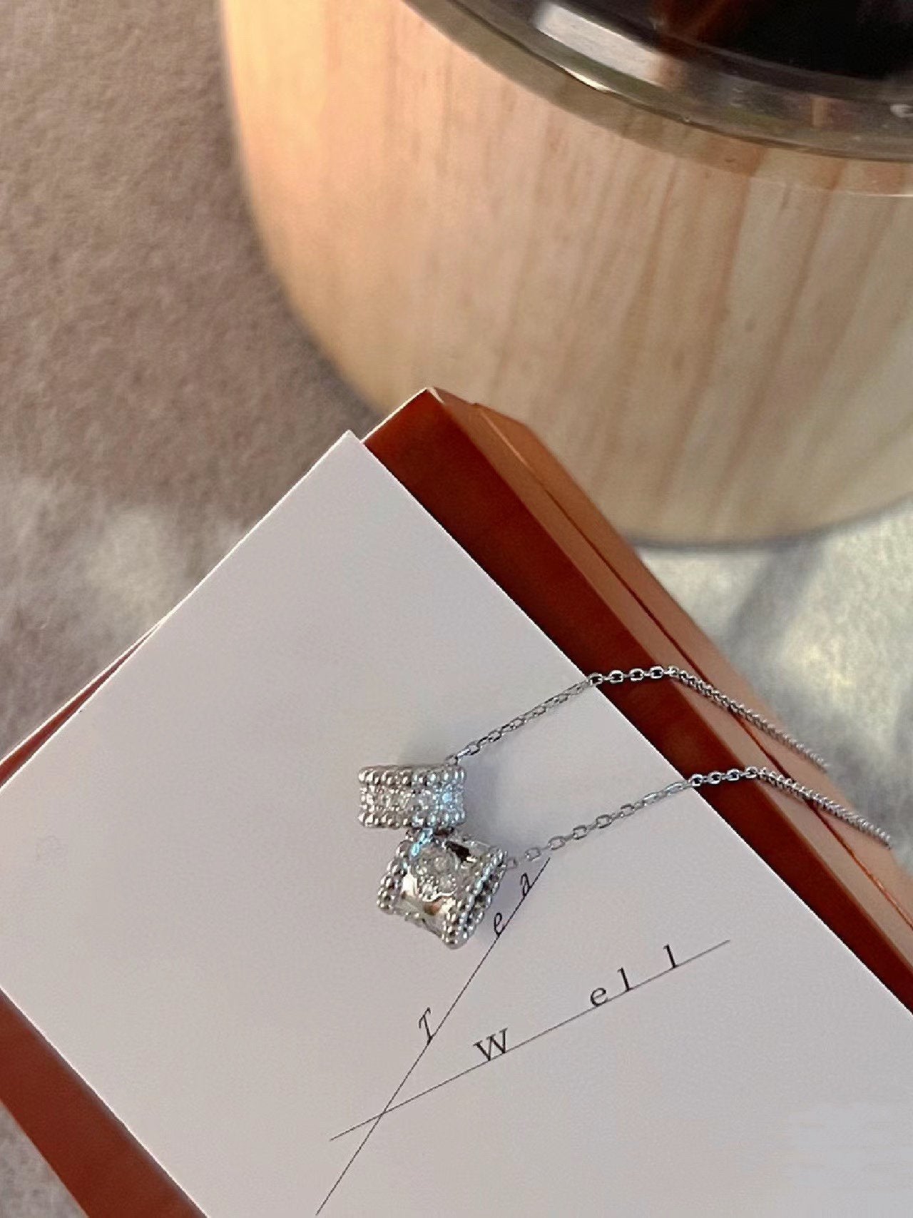[Am jewelry]PERLEE DOUBLE PENDANT SILVER DIAMOND NECKLACE