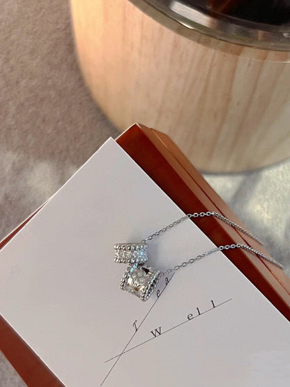 [Am jewelry]PERLEE DOUBLE PENDANT SILVER DIAMOND NECKLACE
