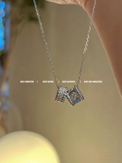 [Am jewelry]PERLEE DOUBLE PENDANT SILVER DIAMOND NECKLACE