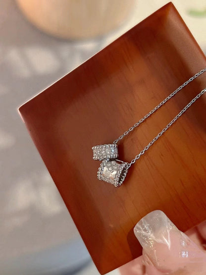 [Am jewelry]PERLEE DOUBLE PENDANT SILVER DIAMOND NECKLACE