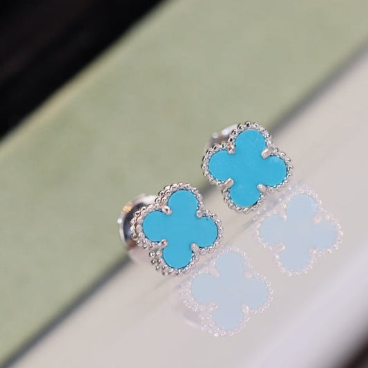 [Am jewelry]CLOVER MINI TURQUOISE SILVER STUD EARRINGS