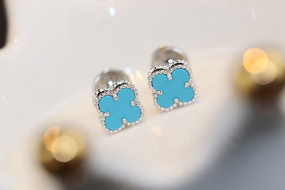 [Am jewelry]CLOVER MINI TURQUOISE SILVER STUD EARRINGS
