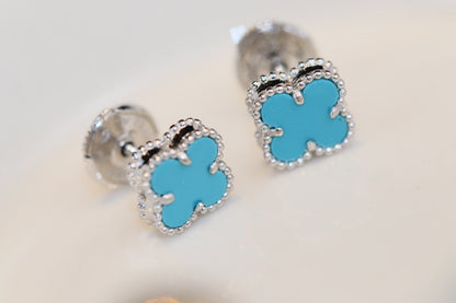 [Am jewelry]CLOVER MINI TURQUOISE SILVER STUD EARRINGS