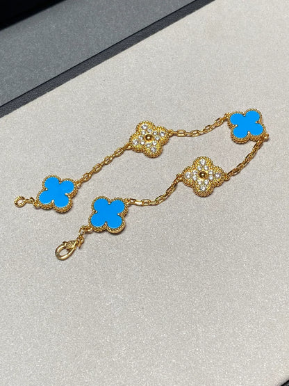 [Am jewelry] CLOVER 5 MOTIF BLUE AGATE BRACELET COLLECTION