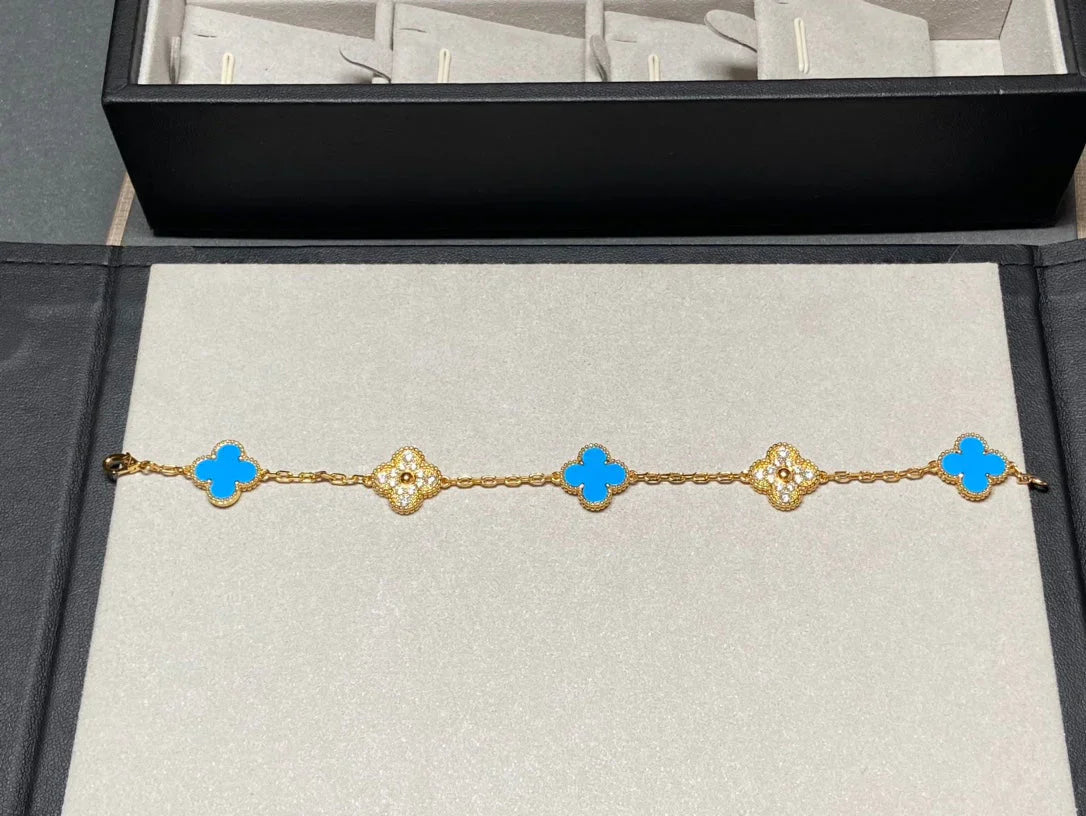 [Am jewelry] CLOVER 5 MOTIF BLUE AGATE BRACELET COLLECTION