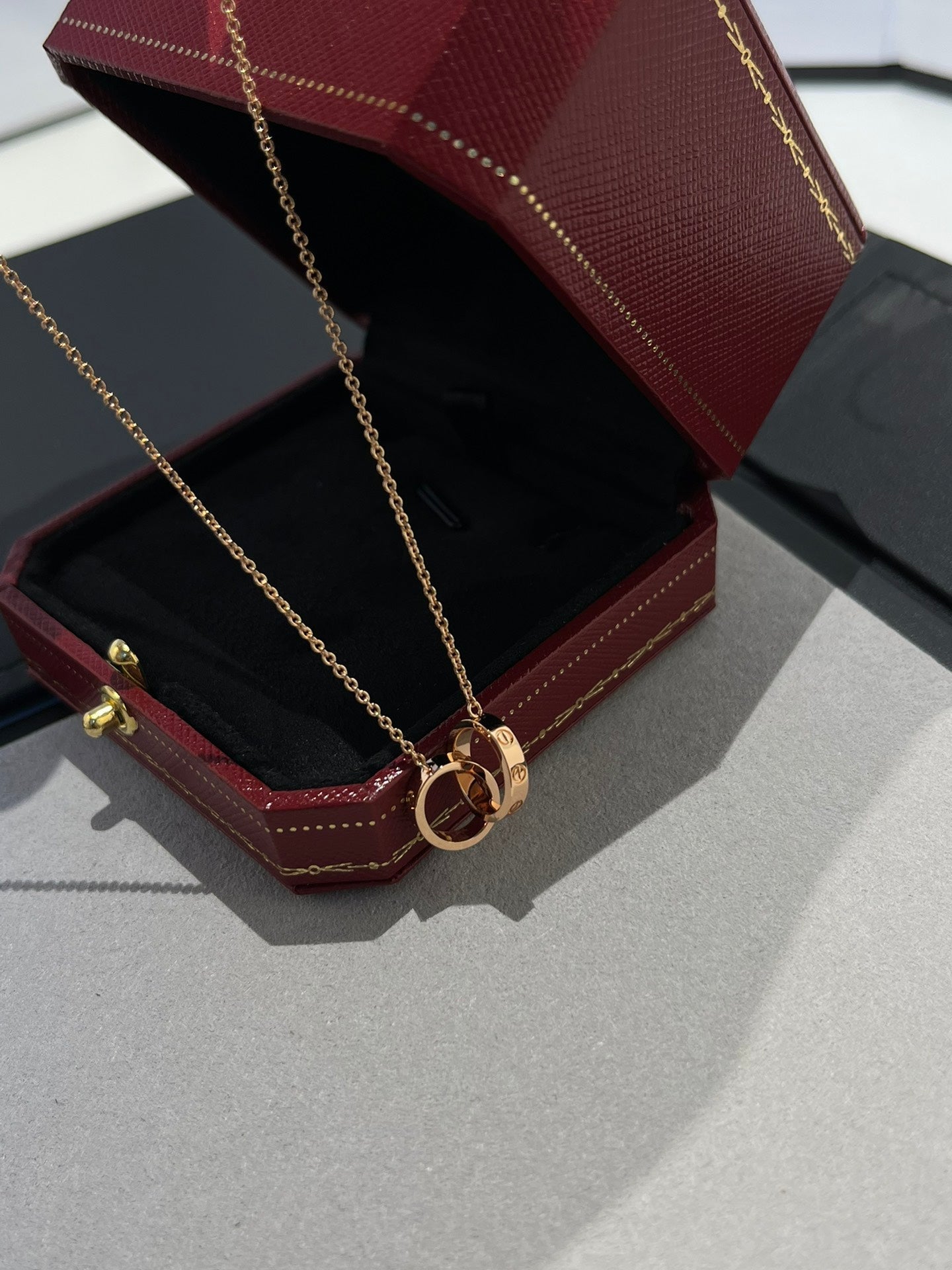 [Am jewelry]LOVE NECKLACE DOUBLE RING PINK GOLD