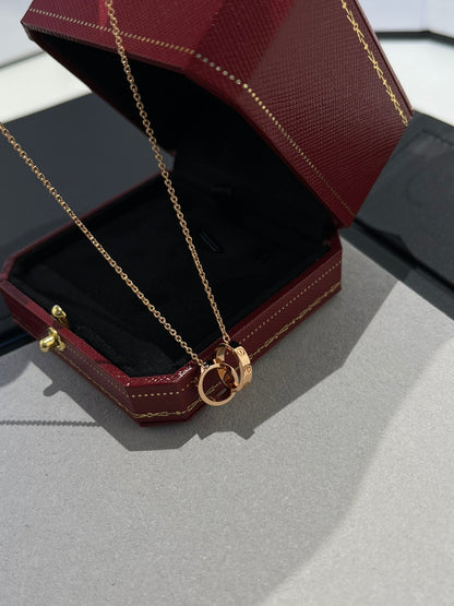 [Am jewelry]LOVE NECKLACE DOUBLE RING PINK GOLD