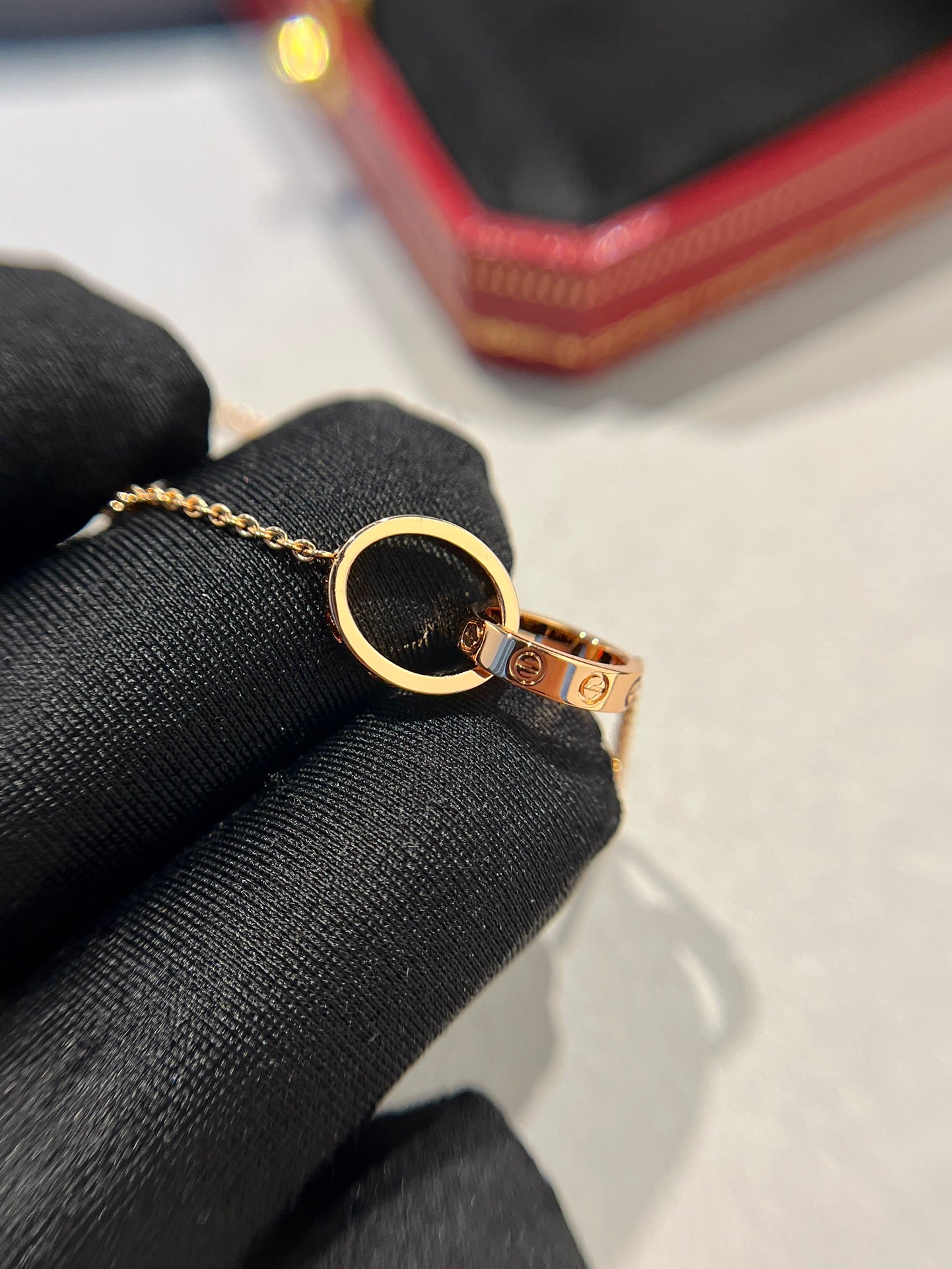 [Am jewelry]LOVE NECKLACE DOUBLE RING PINK GOLD