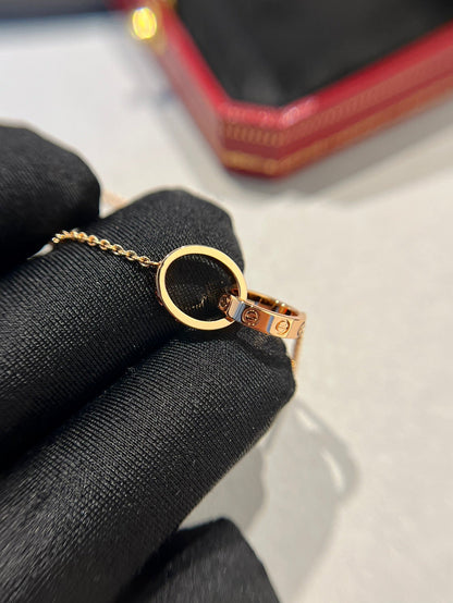 [Am jewelry]LOVE NECKLACE DOUBLE RING PINK GOLD